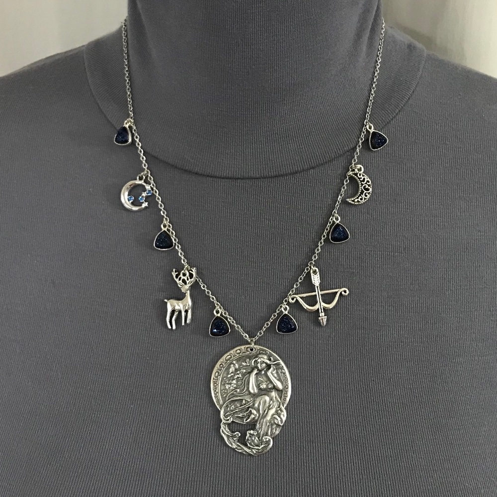 Artemis Diana Greek Roman Goddess of Moon & Hunt Handmade Necklace, Blue Druzy - Picture 8 of 16